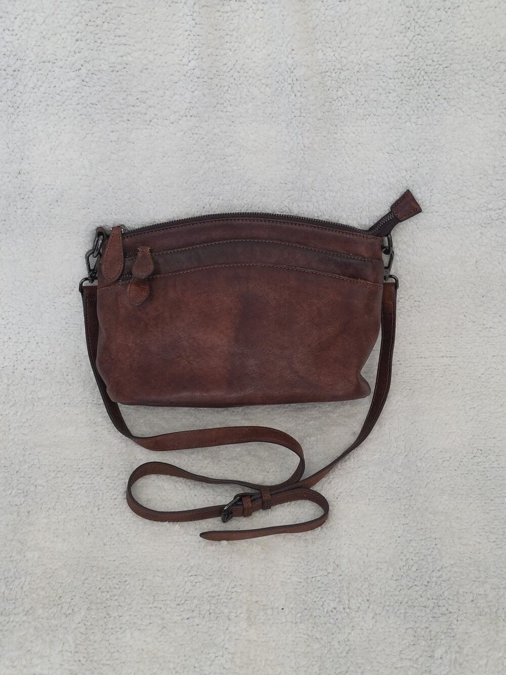 HESHE Brown Leather Crossbody Bags Purses Women Medium Functional Multi Pocket